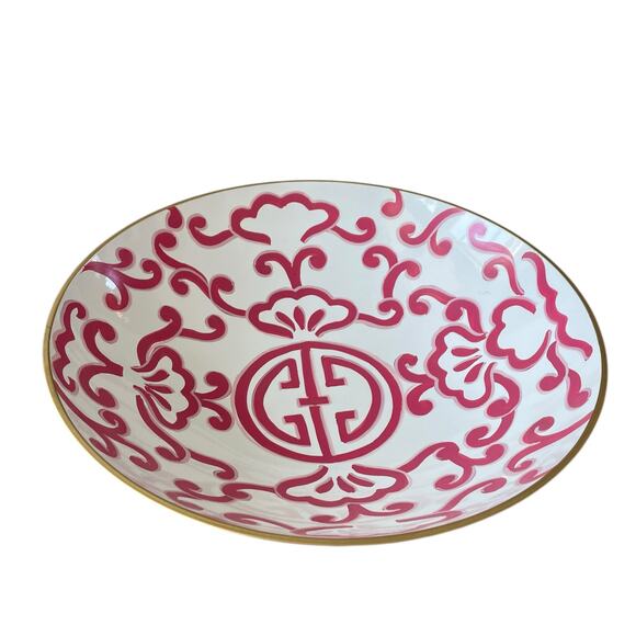 Dana Gibson Hand Painted Tole Sultan Bowl 16in Metal Hot Pink White Floral NEW - Picture 7 of 10
